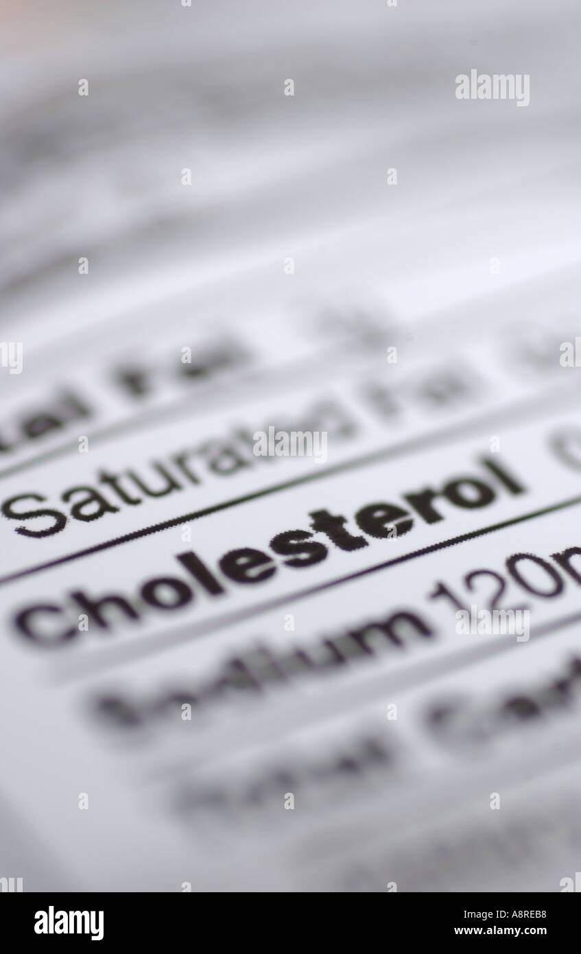 L'étiquette nutritionnelle cholestérol Banque D'Images