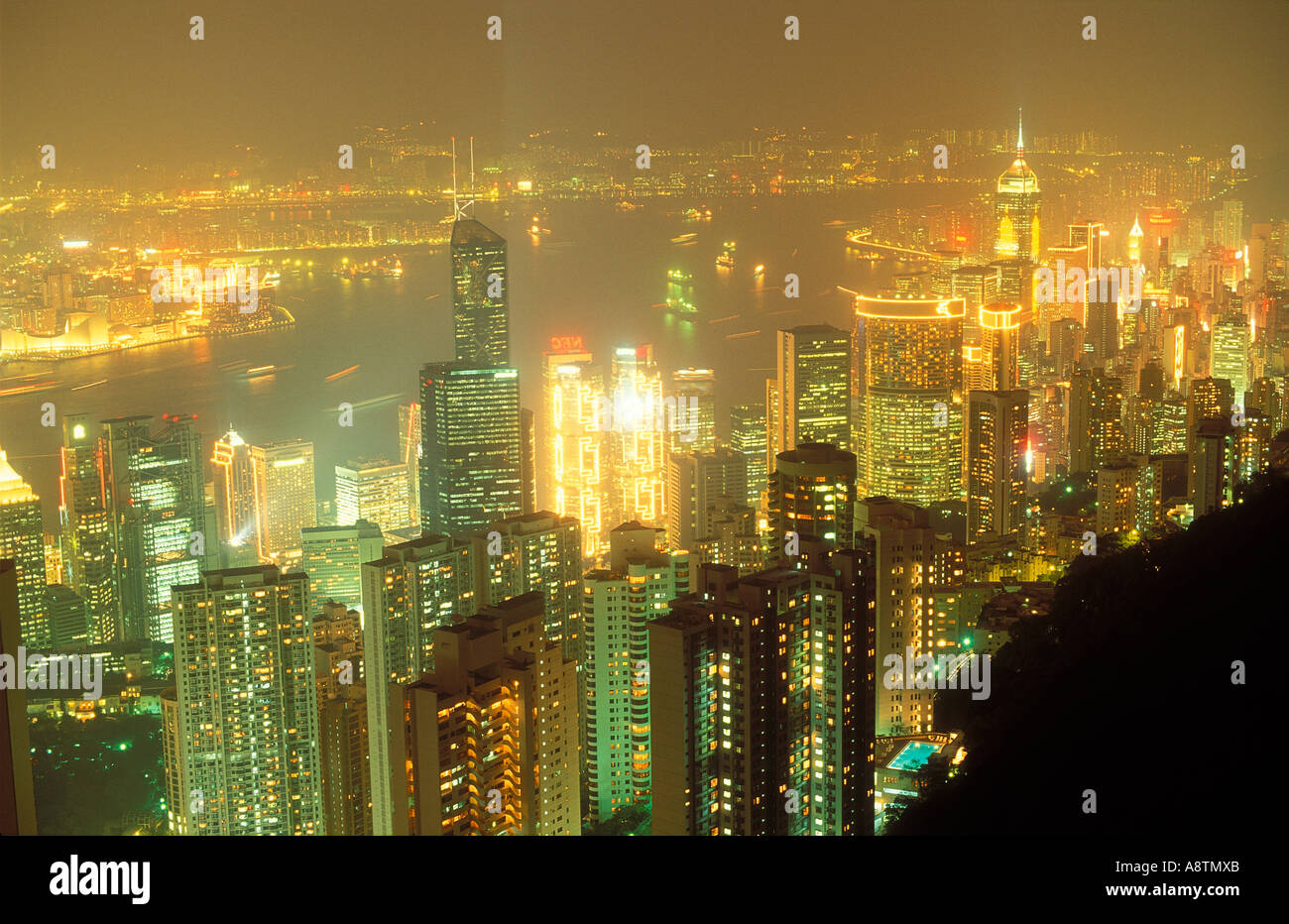 Le port de nuit depuis Victoria Peak Hong Kong Chine Banque D'Images