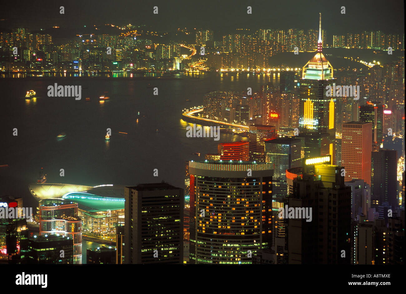 Le port de nuit depuis Victoria Peak Hong Kong Chine Banque D'Images