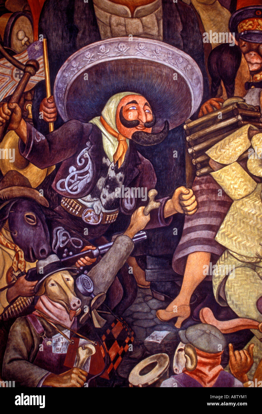 La dictatura, Carnaval de la vie mexicaine dictature, fresque, peinture murale de Diego Rivera, Palacio de Bellas Artes, Musée des beaux-arts, la ville de Mexico, Mexique Banque D'Images