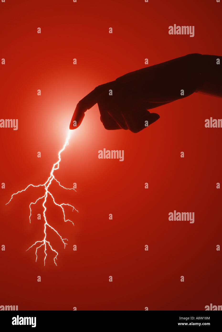 Concept. Part close-up d'ossature avec Lightning Bolt de doigt. Banque D'Images