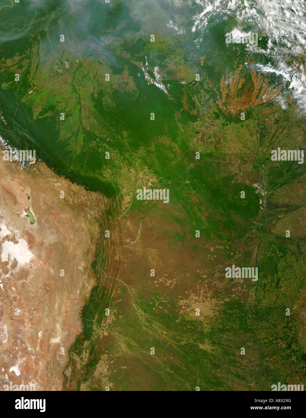 La Bolivie et le Paraguay vue de l'espace Banque D'Images