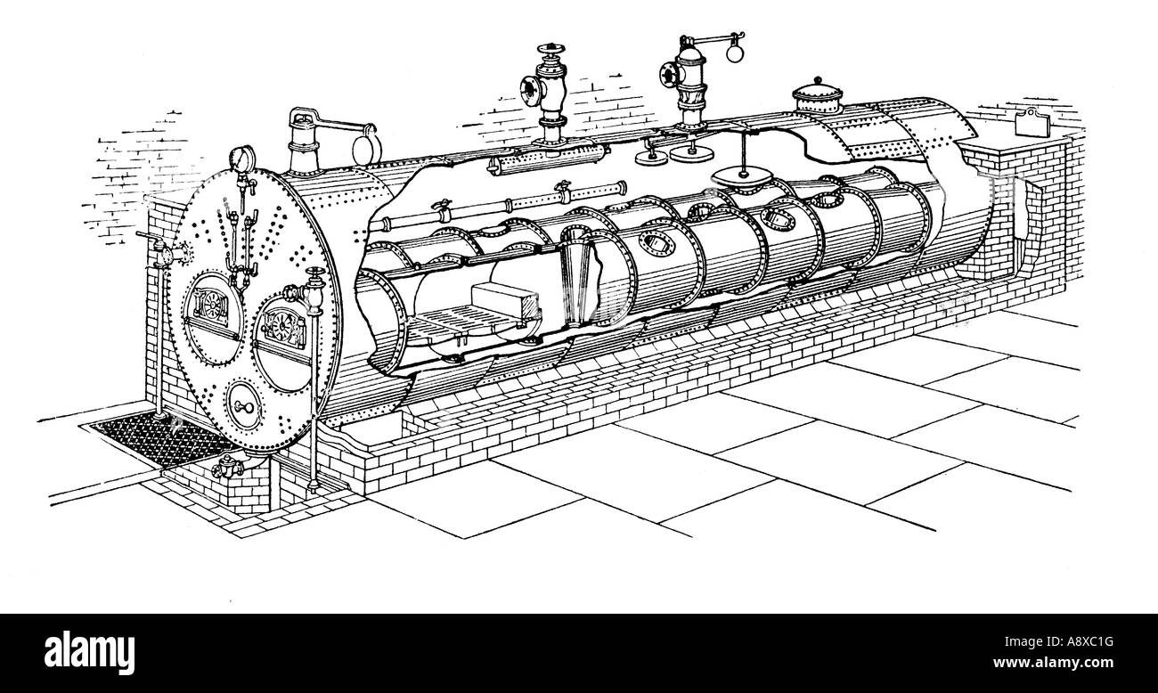 GALLOWAY LANCASHIRE CHAUDIÈRE À VAPEUR TYPE DE FOURS avec lits jumeaux Banque D'Images