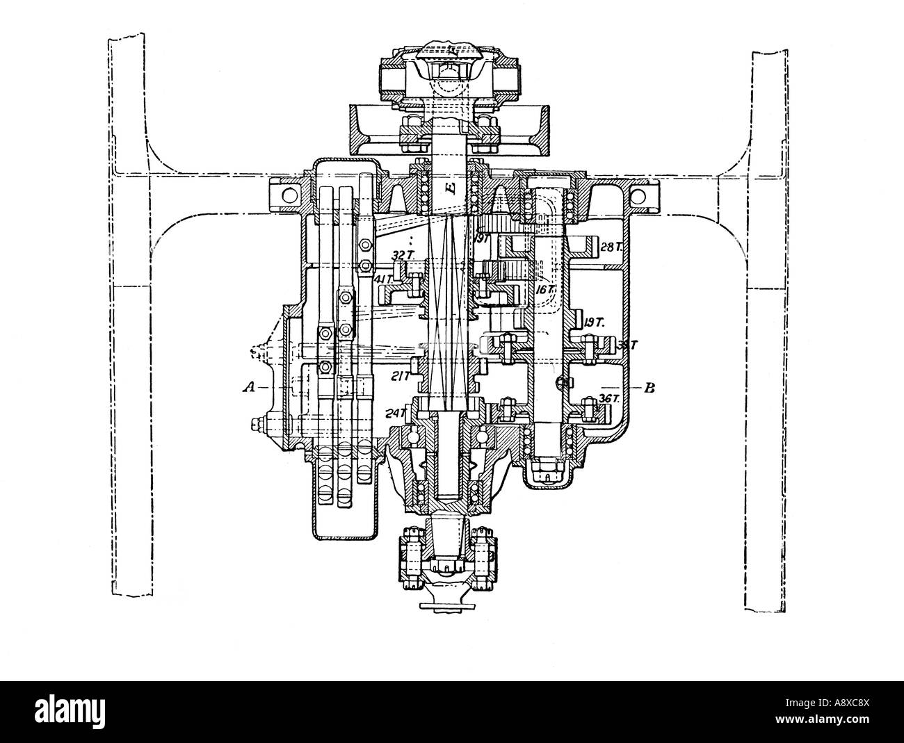 Schéma de la section PLAN DE SIDDELEY BOÎTE DE VITESSES DE VOITURE Banque D'Images