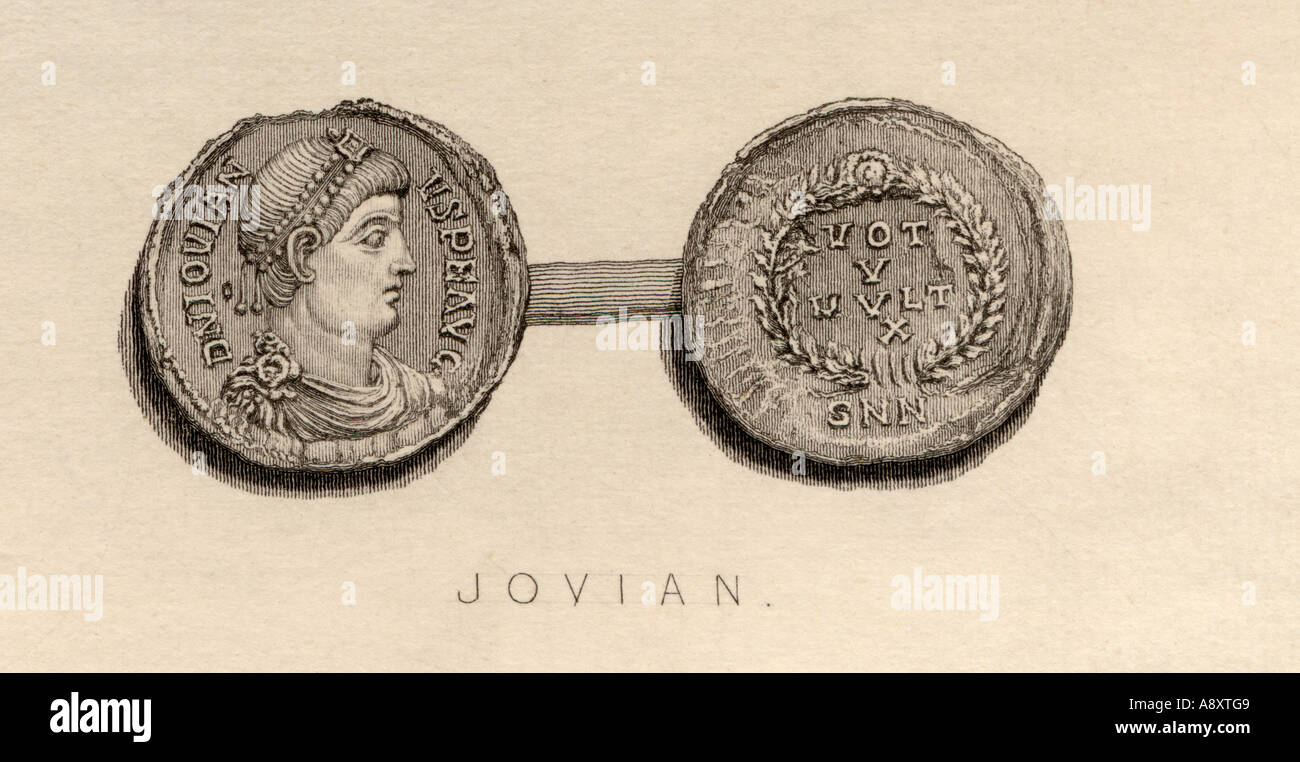 Coin de l'époque de la Jovian. Flavius Jovianus, AD 331 - 364. Empereur Romain. Banque D'Images