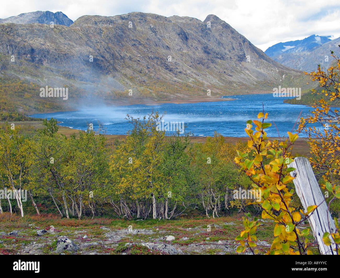 La lecture du vent au-dessus d'un lac pendant le tournage de Jotunheimen les saisons / l'été indien, la Norvège, Jotunheimen Banque D'Images