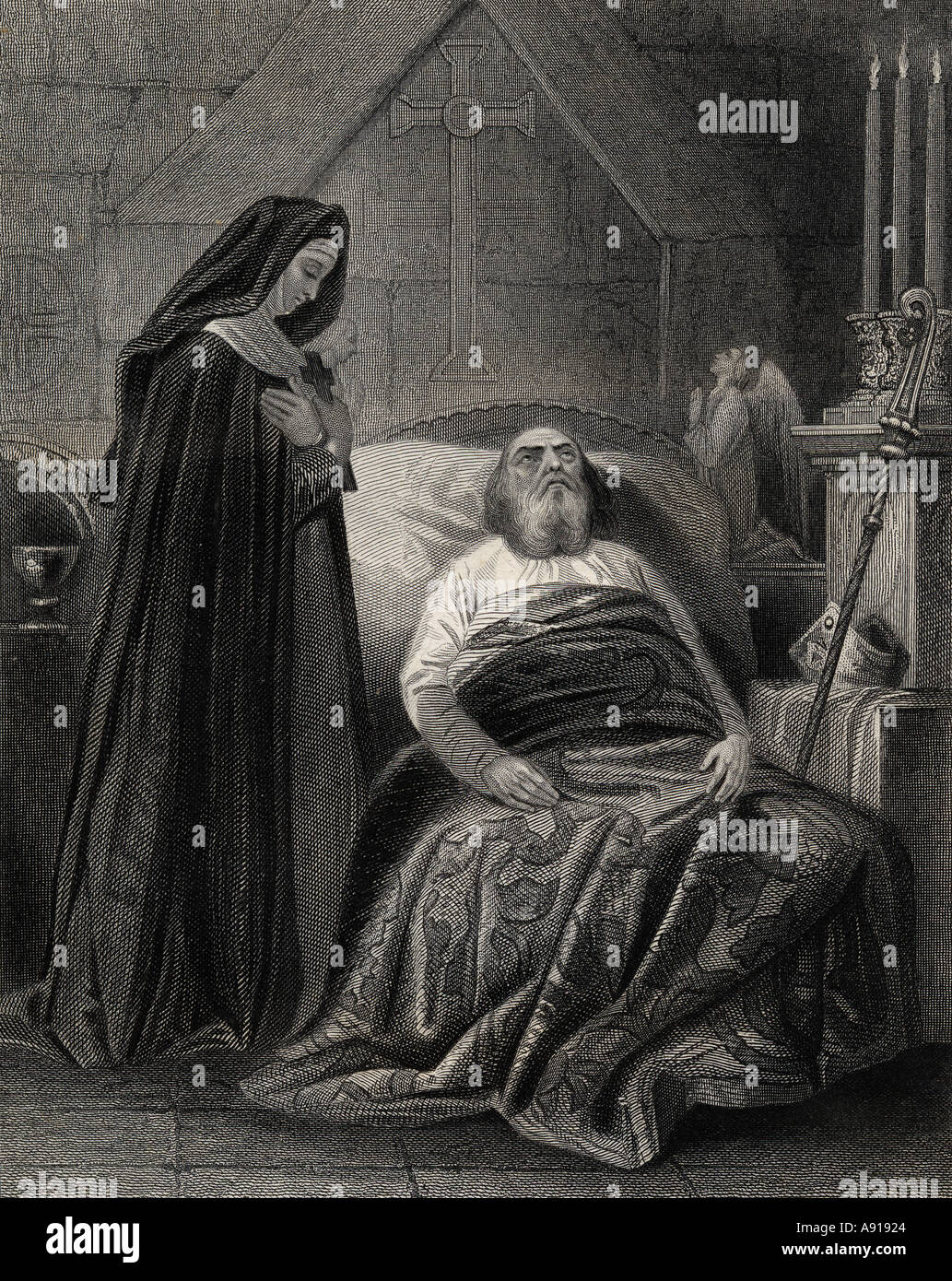 Mort de Saint Patrick, après le tirage par H. Warren. 5ème siècle Romano et l'évêque missionnaire chrétienne en Irlande. Banque D'Images