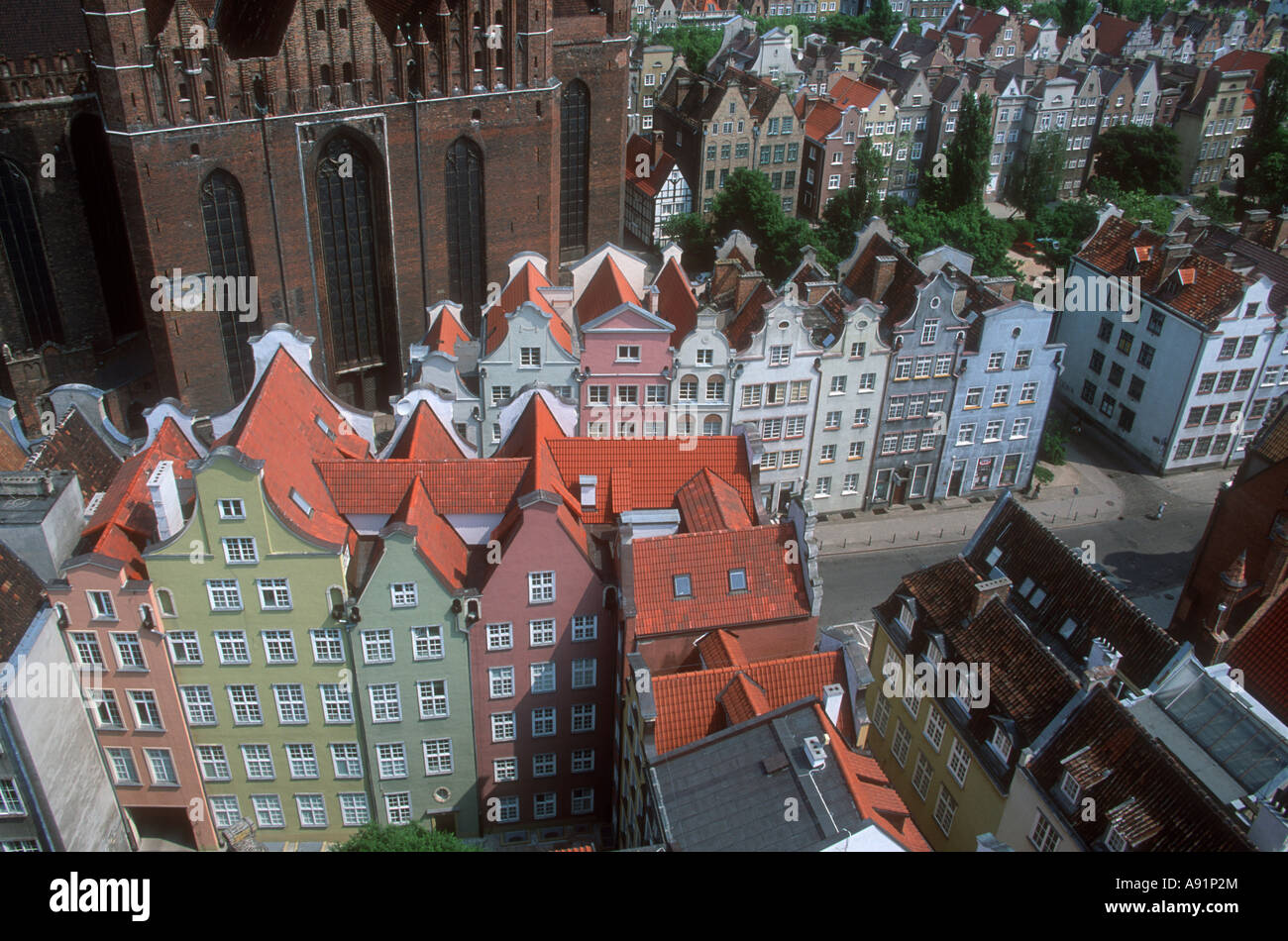 Vue aérienne des bâtiments dans le centre historique de Gdansk, Pologne Banque D'Images