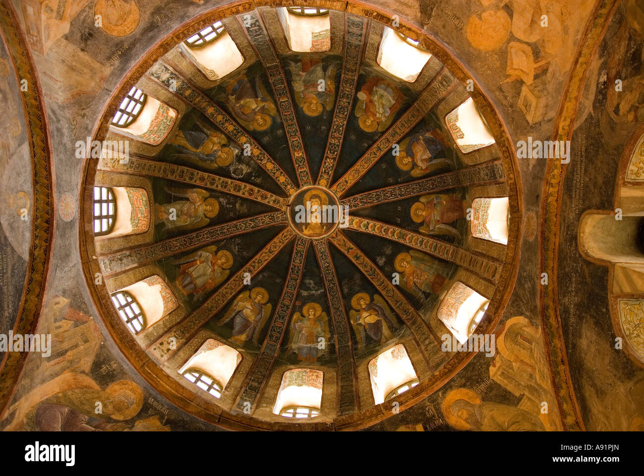 Fresque du dôme de Marie et l'enfant Jésus, Parecclesion, Chora Monastery Istanbul. Banque D'Images
