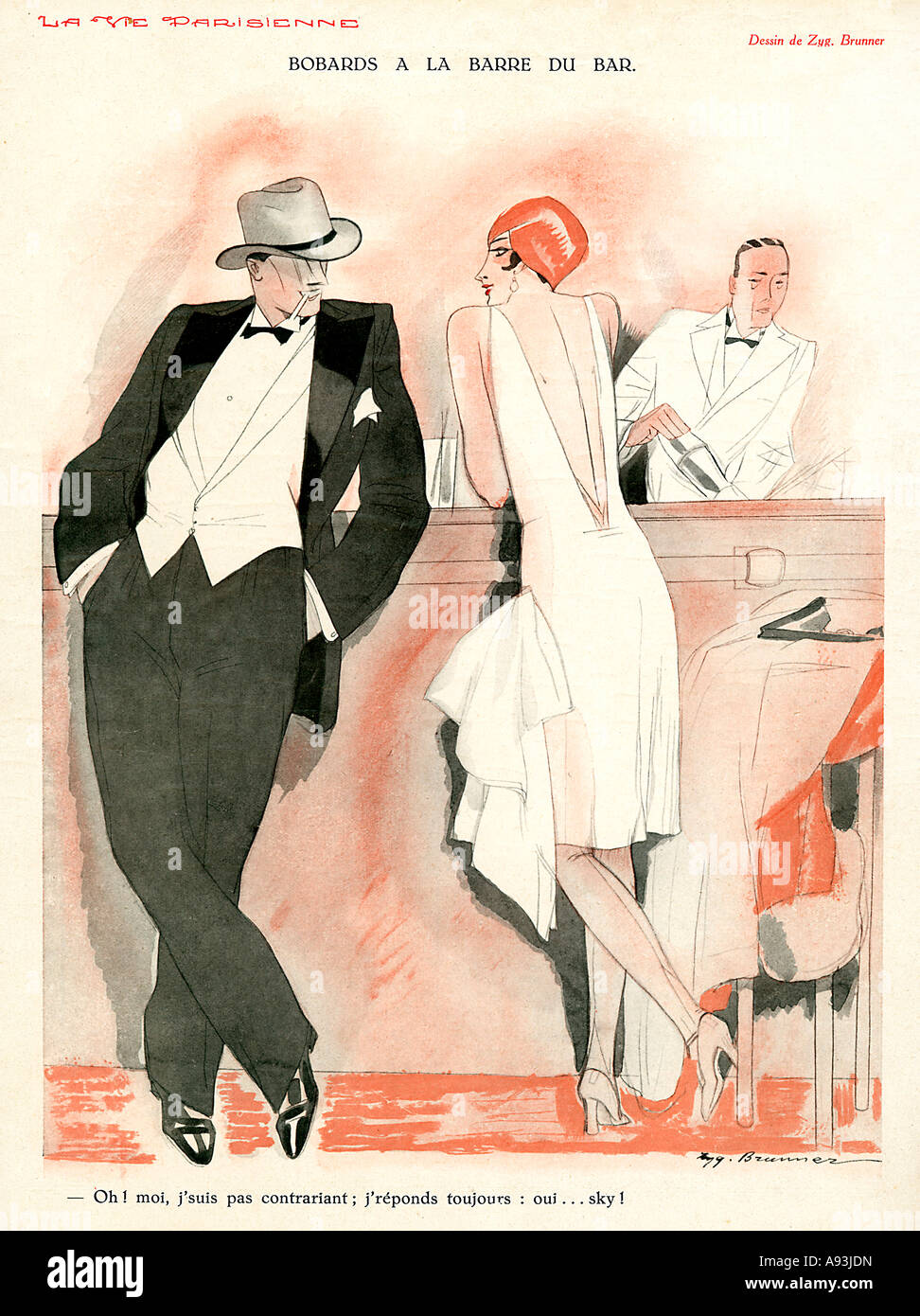 La barre du un aux bobards Bar 1927 illustration française un couple pas à se raconter toute la vérité avec des cocktails Banque D'Images