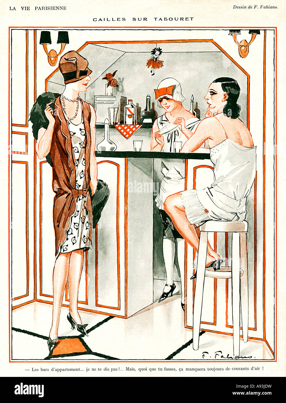 Cocktail de parfum français 1928 illustration du mélange de cocktails chers parfum dans leur bar à la maison Banque D'Images