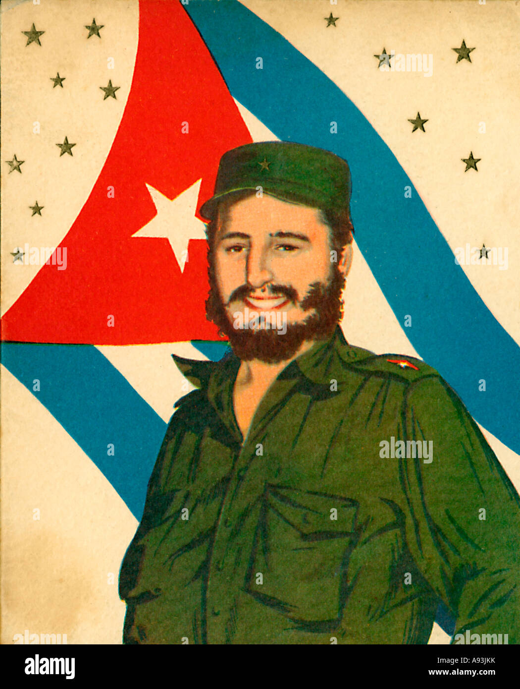 Magazine cubain Fidel Castro 1960 photgraphic montage d'un heureux presidente et le drapeau national Banque D'Images