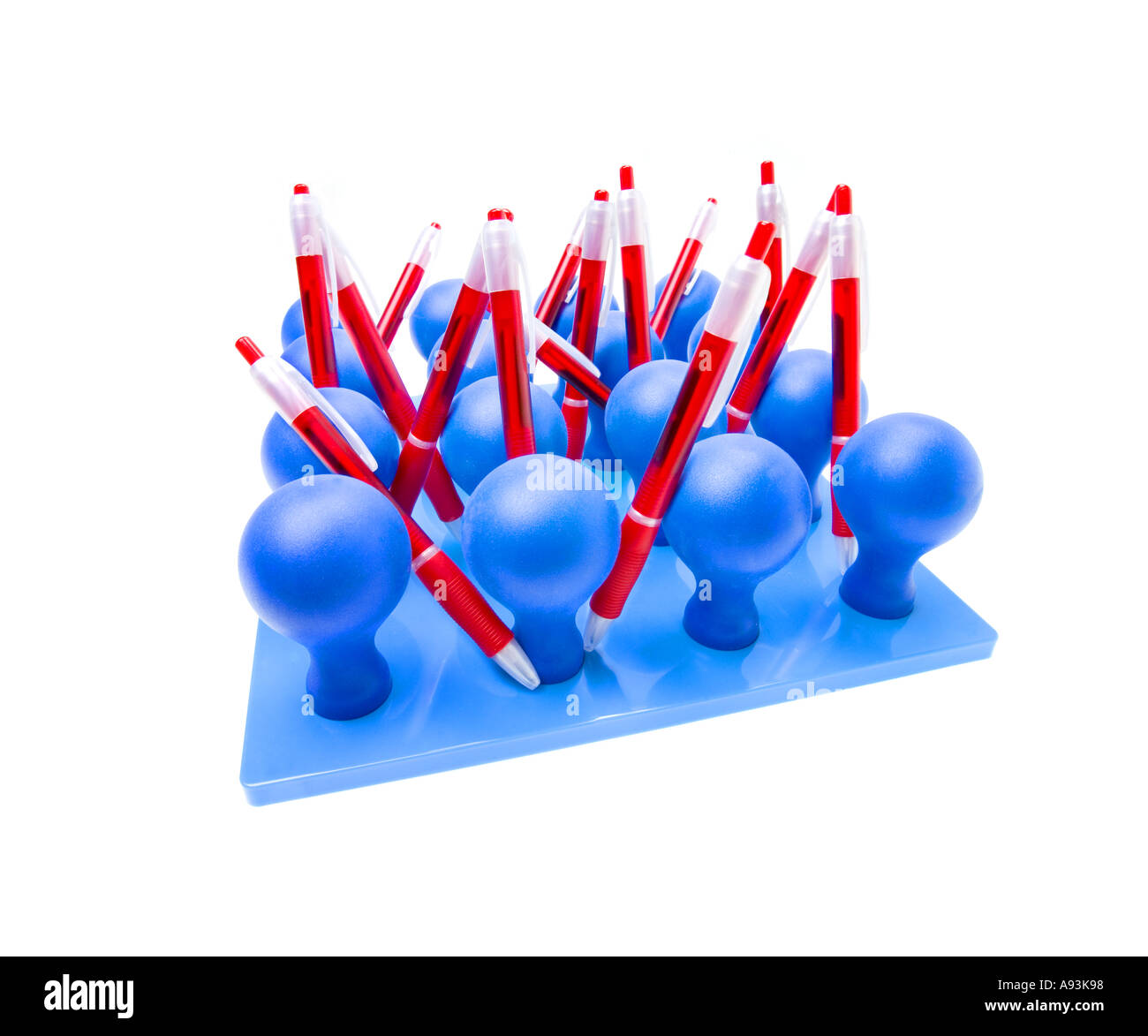 L'ART DE L'objet bouton bleu jeu avec stylo à bille bleu rouge point Banque D'Images