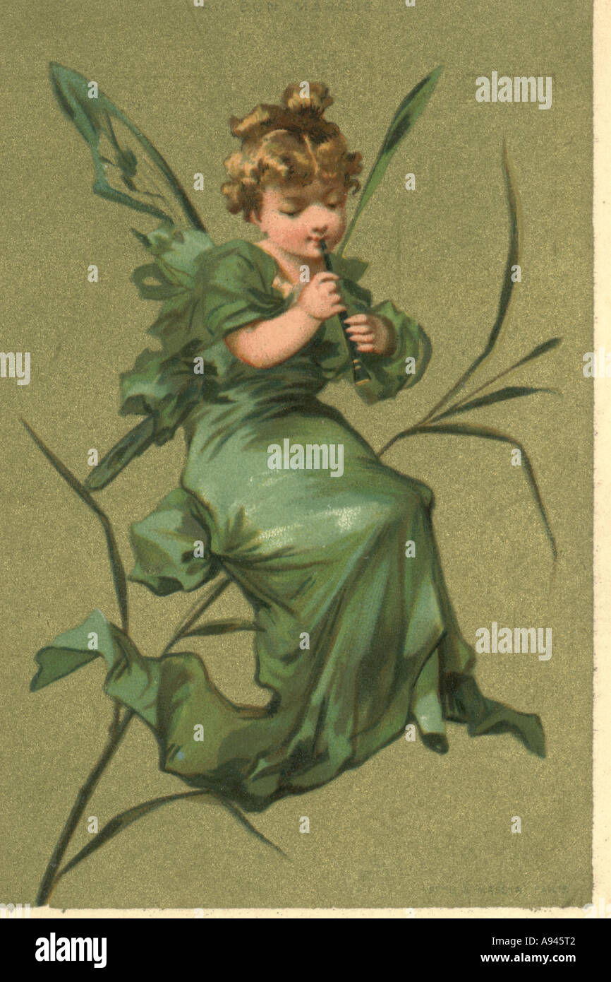 Le papillon vert, le commerce français card vers 1890 Banque D'Images