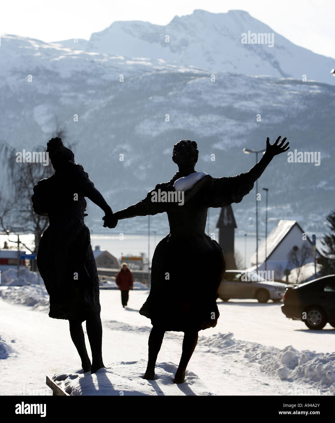 Des statues dans la Vieille-Ville, Narvik, Norvège, Laponie Banque D'Images