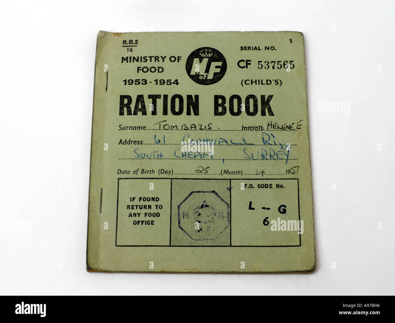 Livre de ration après la Seconde Guerre mondiale Banque D'Images