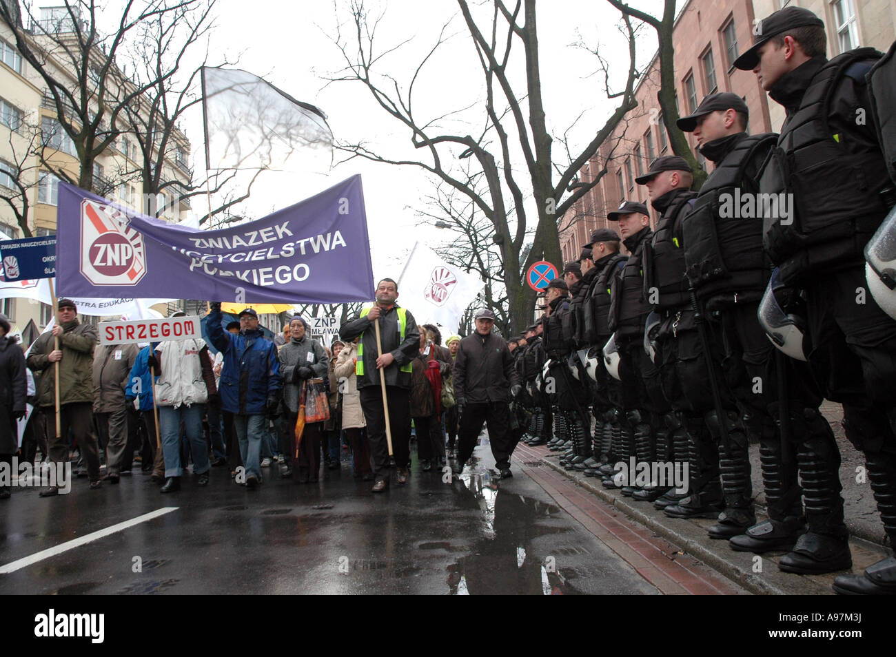 Manifestation des enseignants à Varsovie, contre Ministre polonais de l'éducation Roman Giertych Banque D'Images