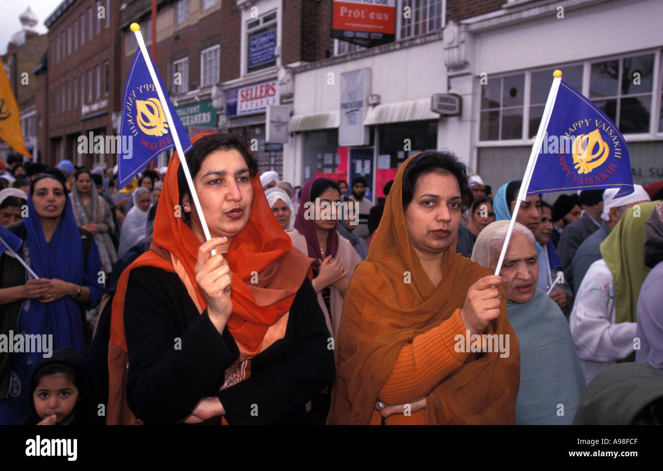 Au cours de la procession Sikh Festival Londres Angleterre Vaisaikhi Banque D'Images