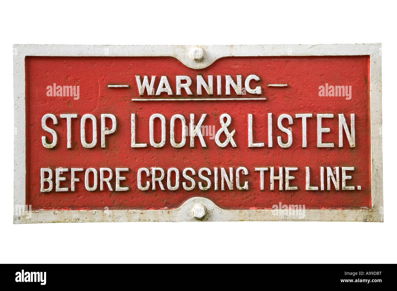 Ancienne voie de panneau d'avertissement isolated on white Banque D'Images