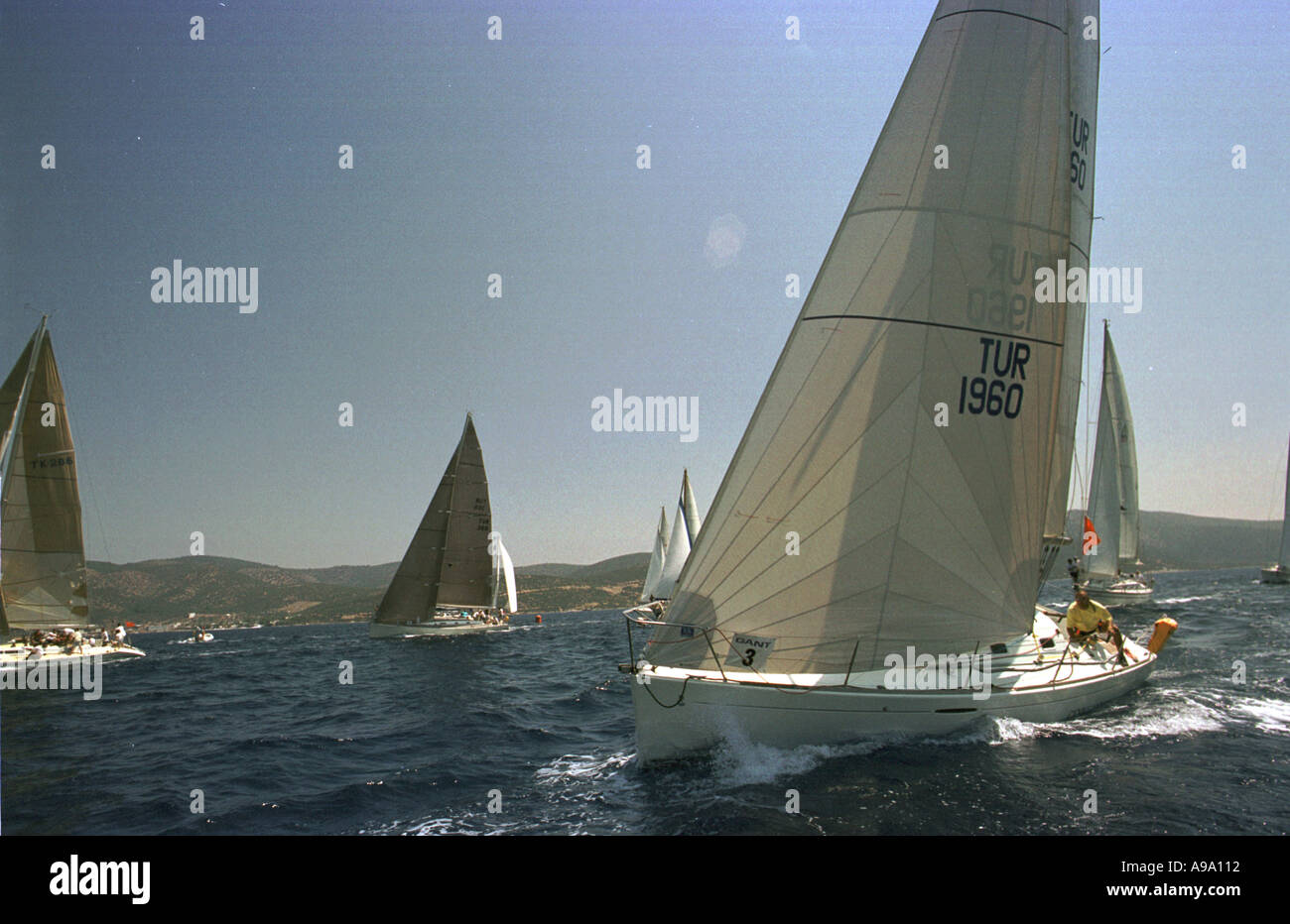 Bodrum, TURQUIE -- les courses de yacht entre Bodrum, Turquie et Kos, Grèce Banque D'Images