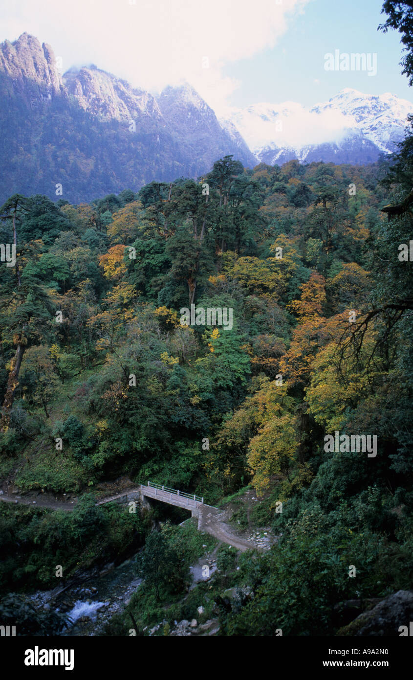 Dans la vallée pittoresque de Tal environs zone de conservation de l'Annapurna au Népal Banque D'Images
