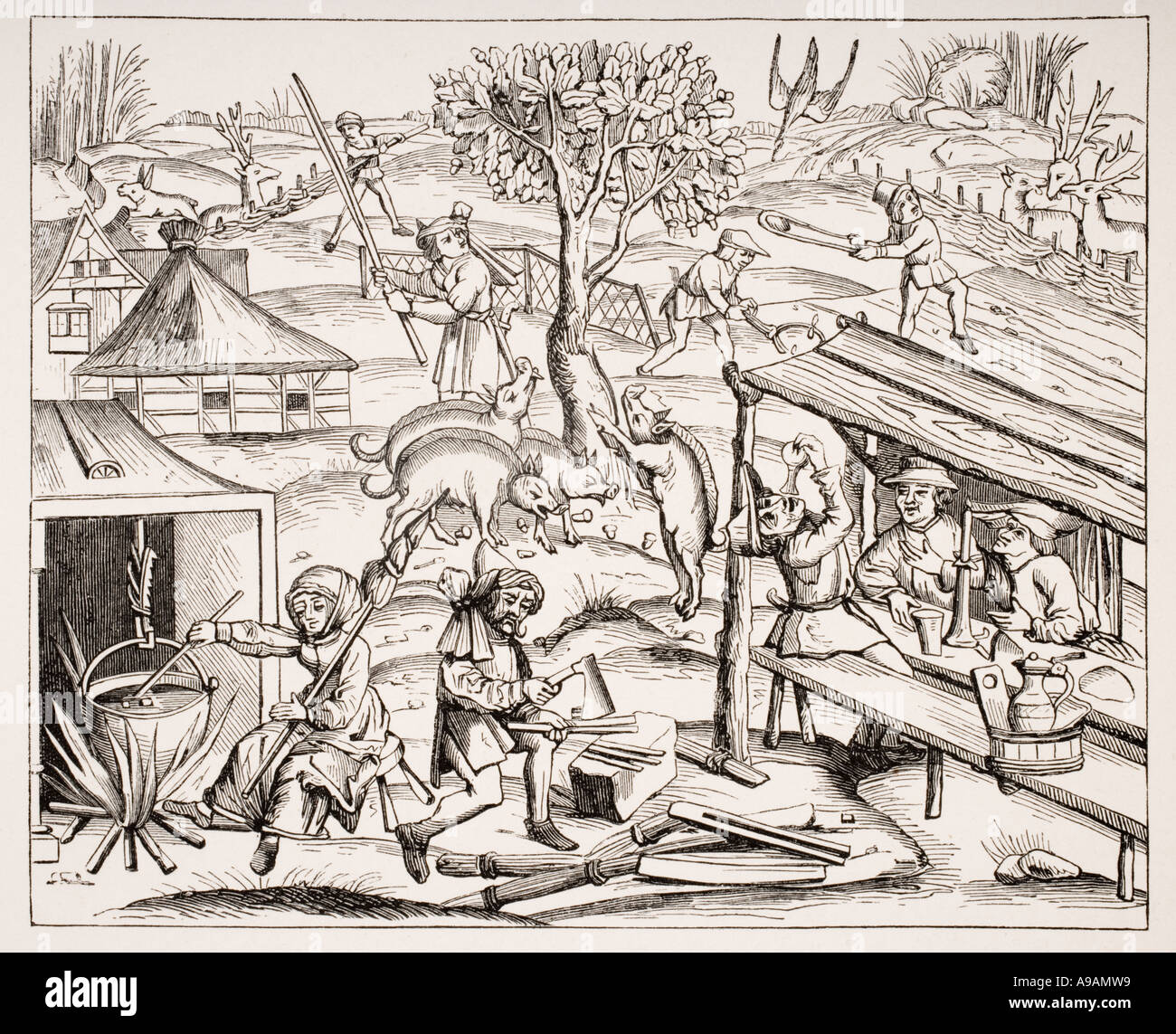 La vie à la campagne. 19e siècle reproduction d'une gravure sur bois dans un folio édition de Virgile, publié à Lyon, 1517. Banque D'Images La vie à la campagne. 19e siècle reproduction d'une gravure sur bois dans un folio édition de Virgile, publié à Lyon, 1517. Banque D'Images