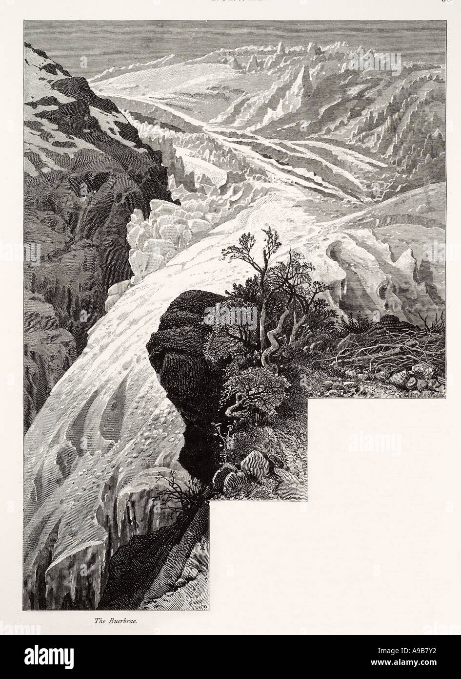 Buerbrae nordique norvégien Norvège Scandinavie glaciers que l'érosion fluviale et changements climatiques la haute neige froid glaciation rock Banque D'Images