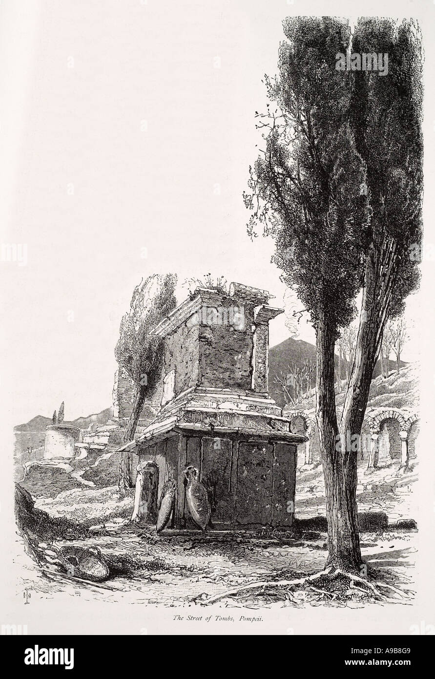 Italie Italien Italia empire Rome romain ruine bien grave épitaphe tree stone road Vésuve Banque D'Images