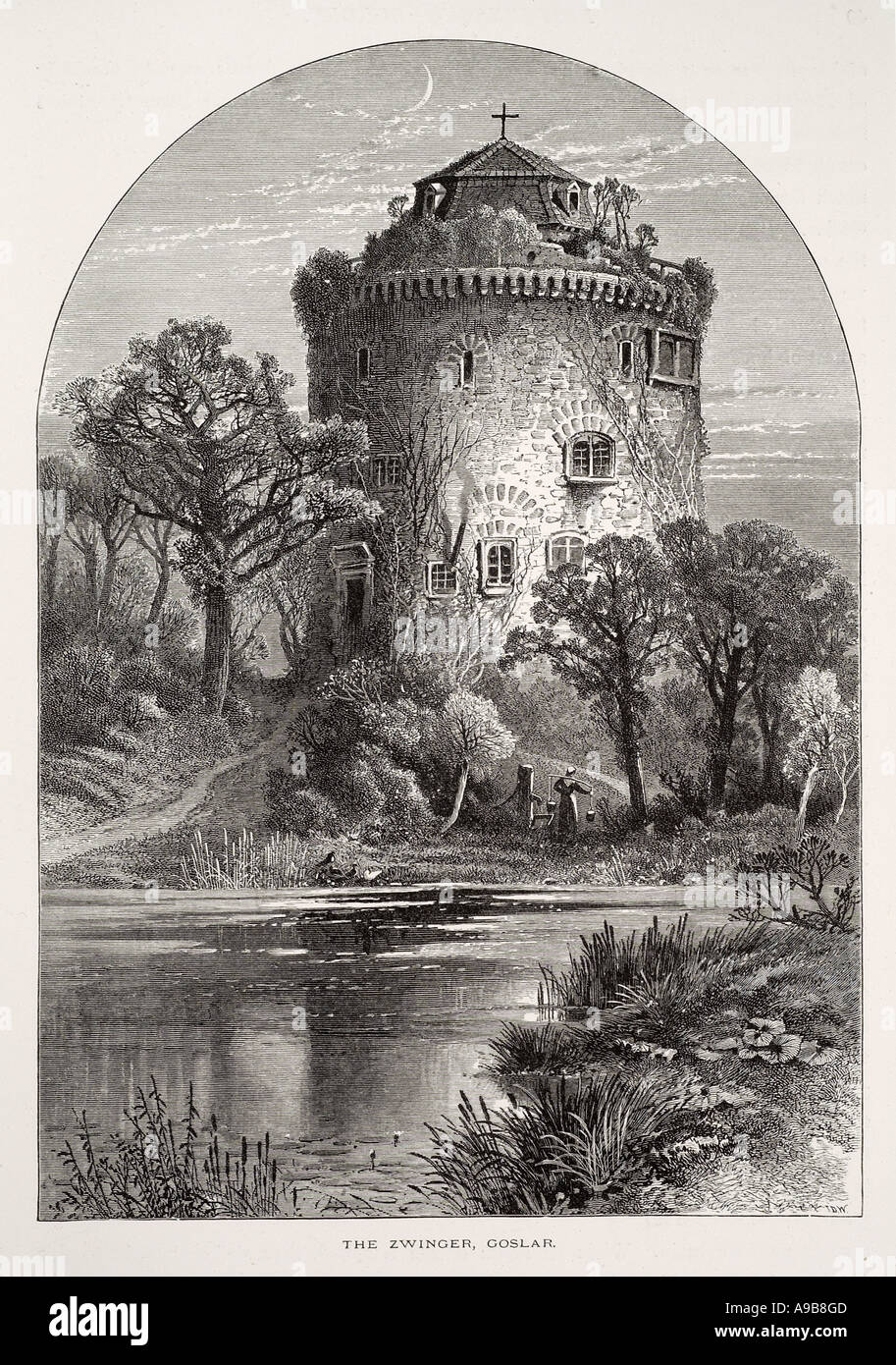 Hartz Goslar Goslar Allemagne Basse-saxe deutschland tour ronde pond lake tree rural water reed ruine stone Banque D'Images