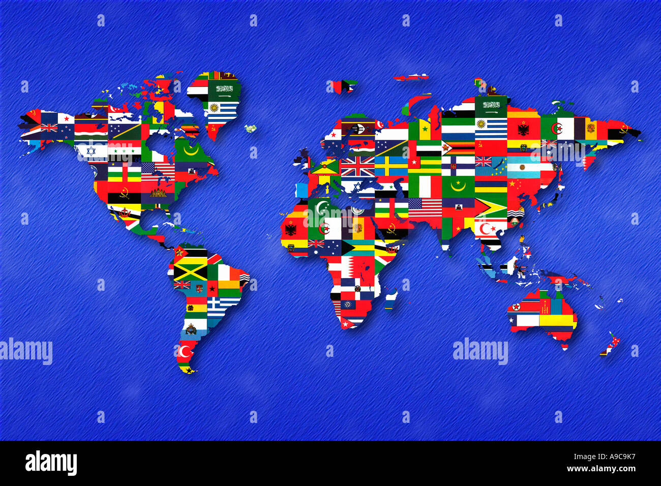 Drapeaux internationaux et carte du monde Banque D'Images