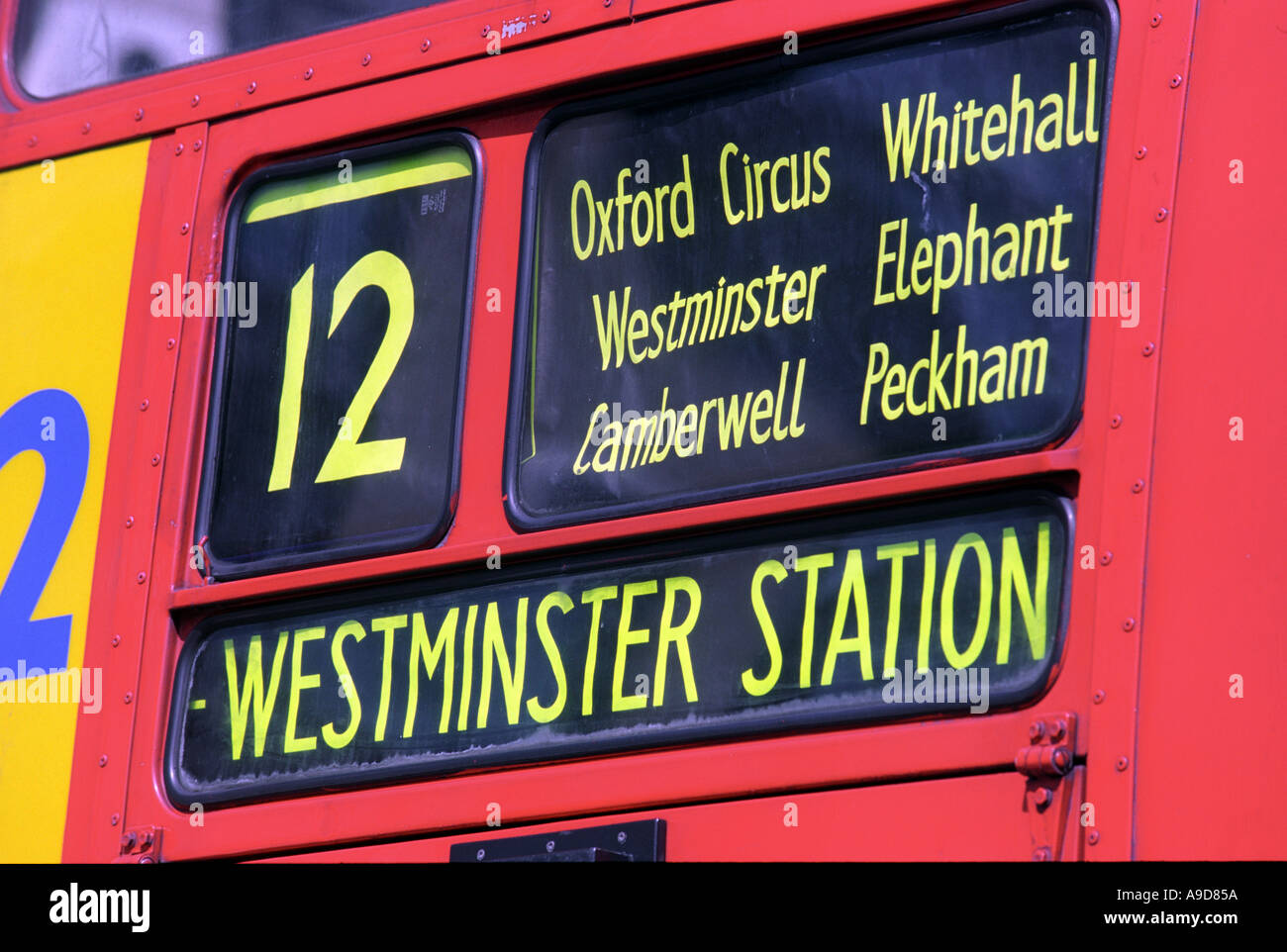 De près de l'administration de destination sur le devant d'un d'un double decker bus Londres Angleterre Banque D'Images