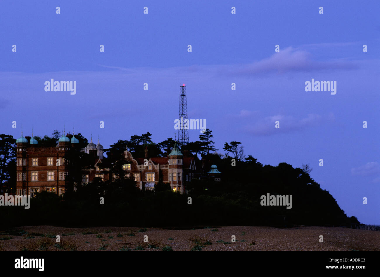 Bawdsey Manor, dans le Suffolk, où en 1938 le radar a été mis au point (dernier tour peut être vu dans l'image) Banque D'Images