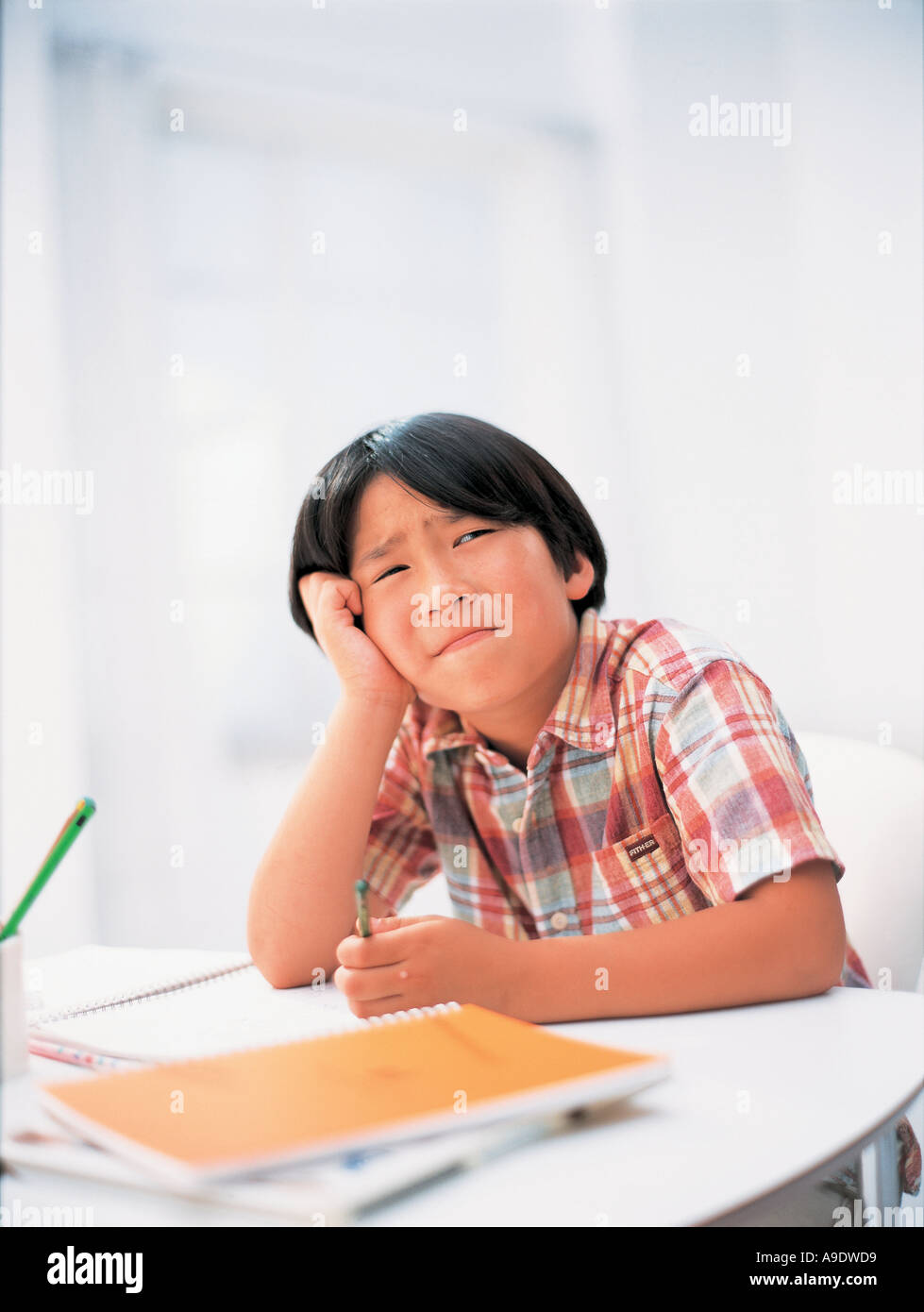 Boy studying at home Banque D'Images