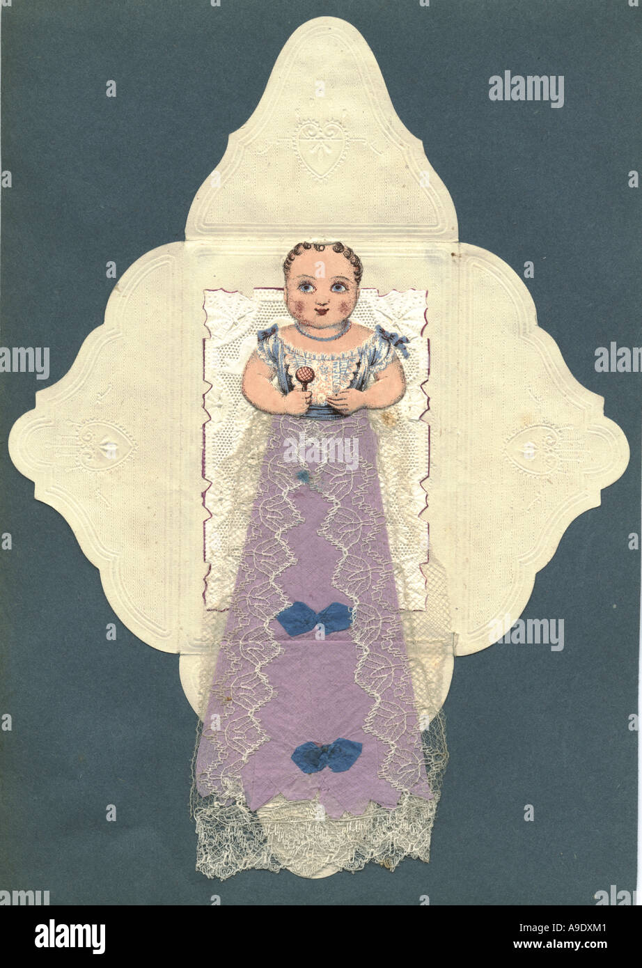 Carte de voeux bébé vers 1870 Banque D'Images