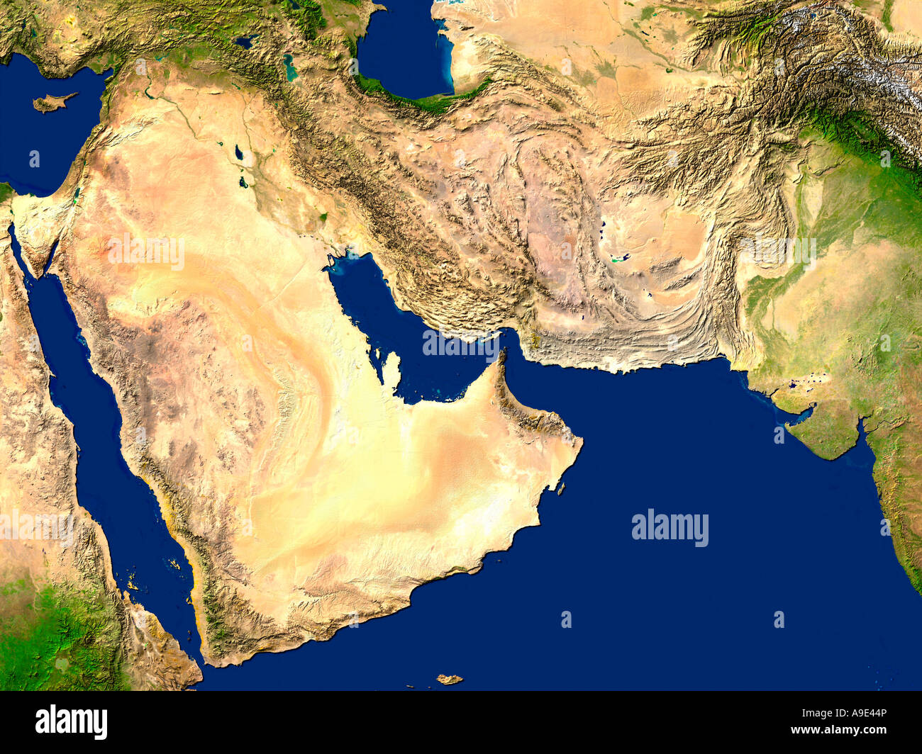 Image satellite de la région du Moyen-Orient Banque D'Images