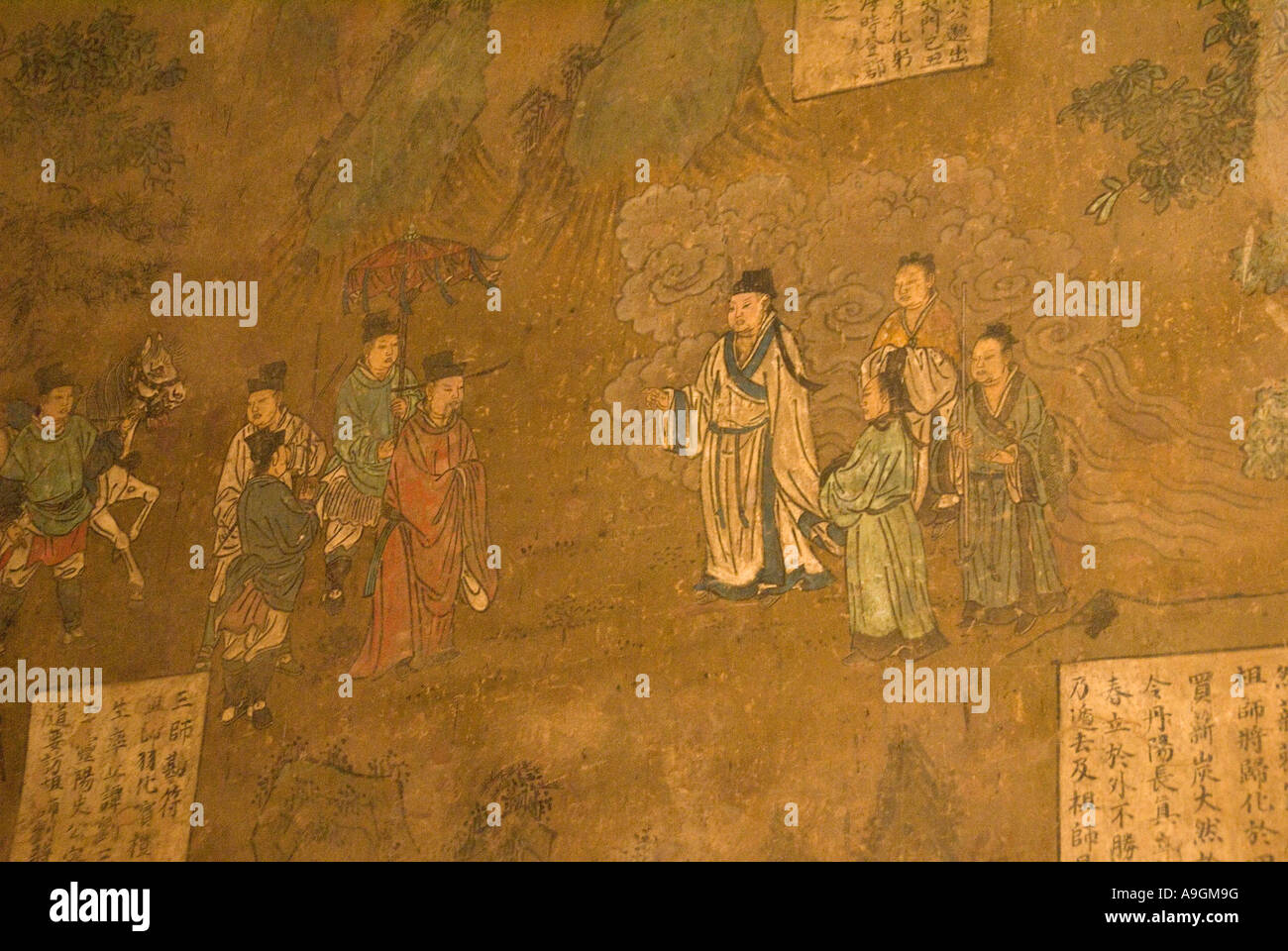 Murale dans le Temple Taoiste Yongle Chongyang Hall illustrant la vie sociale en dynastie Song Ruicheng county, Shanxi Banque D'Images