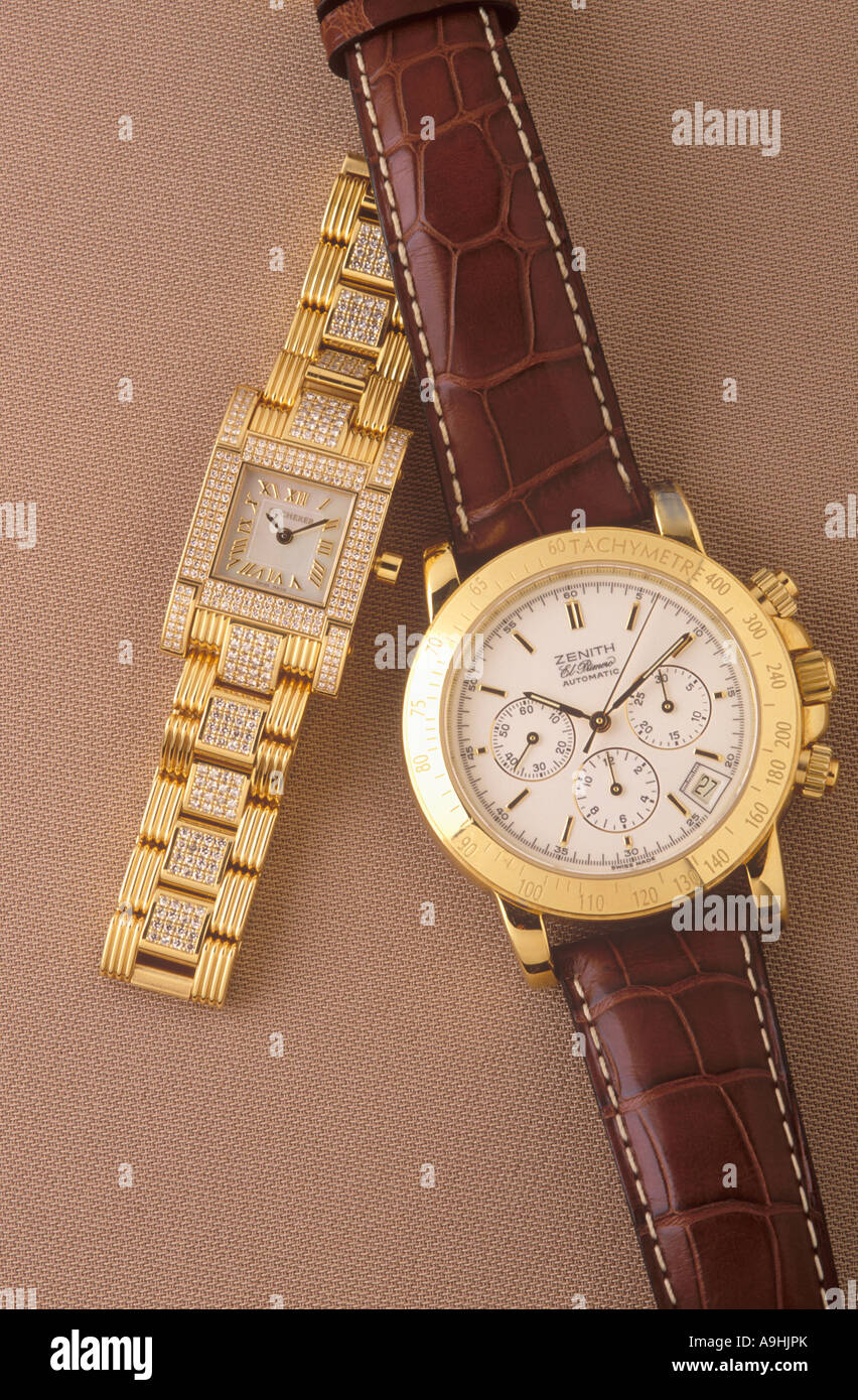 Paire d'hommes et de femme de Bucherer Montres Swiss Made et Zenith Banque D'Images