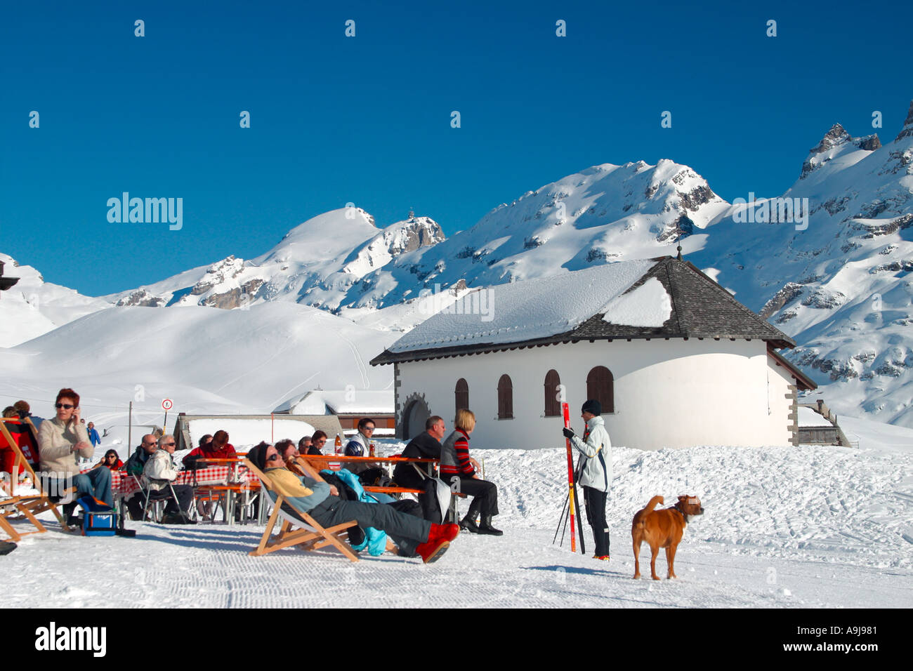 Melchsee Frutt centrale suisse région de sports d'hiver restaurant chalet de ski Banque D'Images