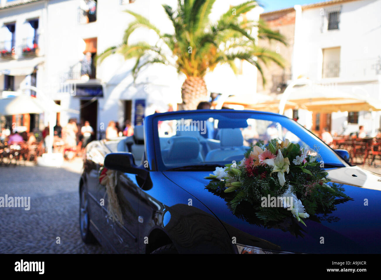 Voiture de mariage Bouquet sur e Altea, Costa Blanca, Espagne Banque D'Images