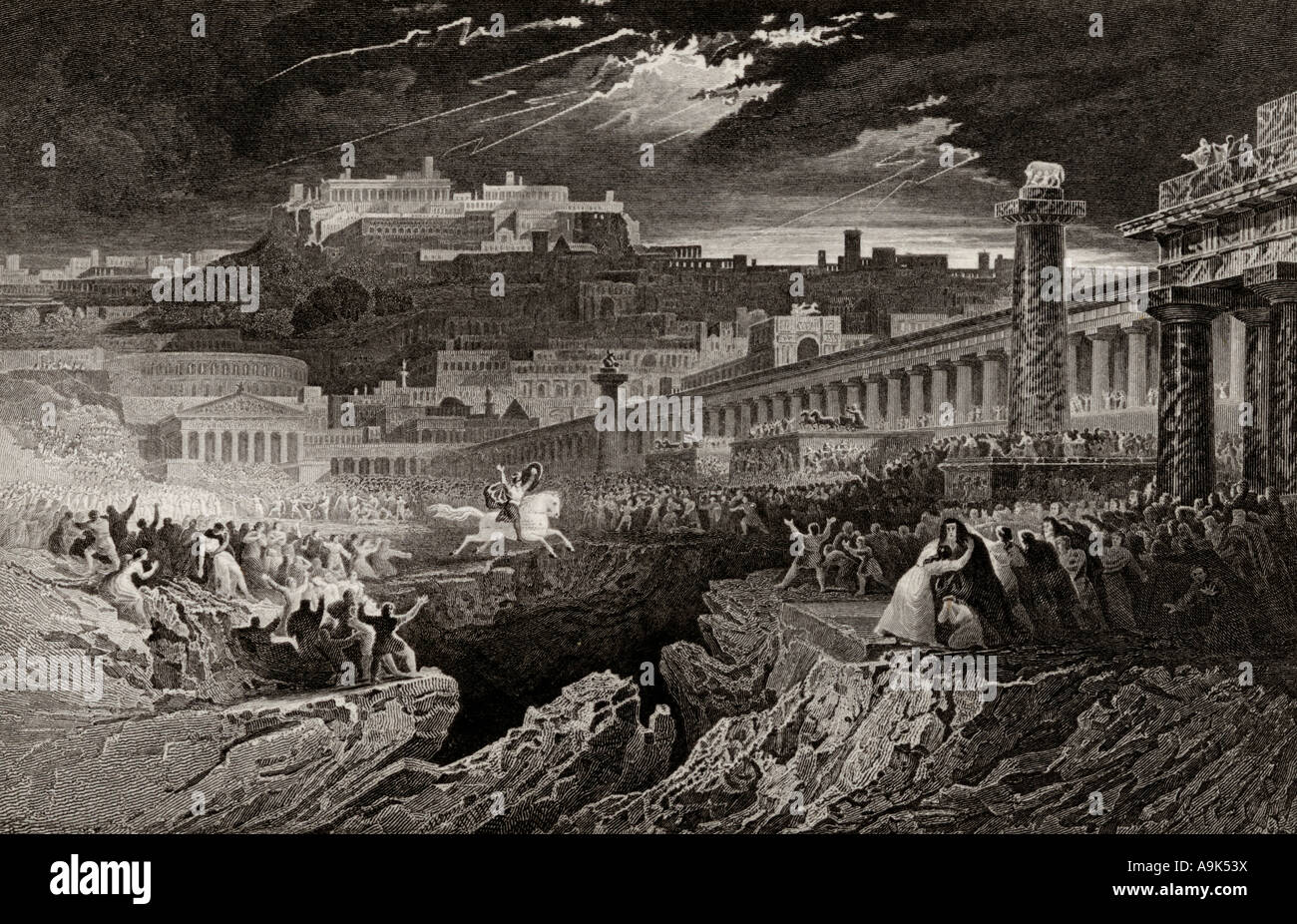 Marcus Curtius dans le gouffre. Marcus Curtius, un jeune roman mythique qui s'est offert aux dieux de Hadès. Banque D'Images