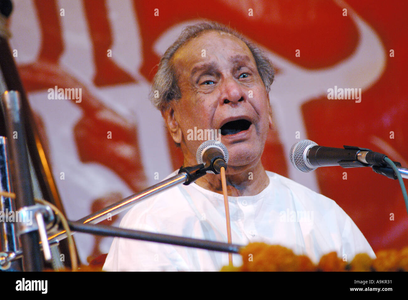 Bhimsen Joshi, chanteur indien, Pandit Bhimsen Gururaj Joshi, chant khayal classique hindou, musique dévotionnelle bhajan et abhang, Inde, Asie Banque D'Images