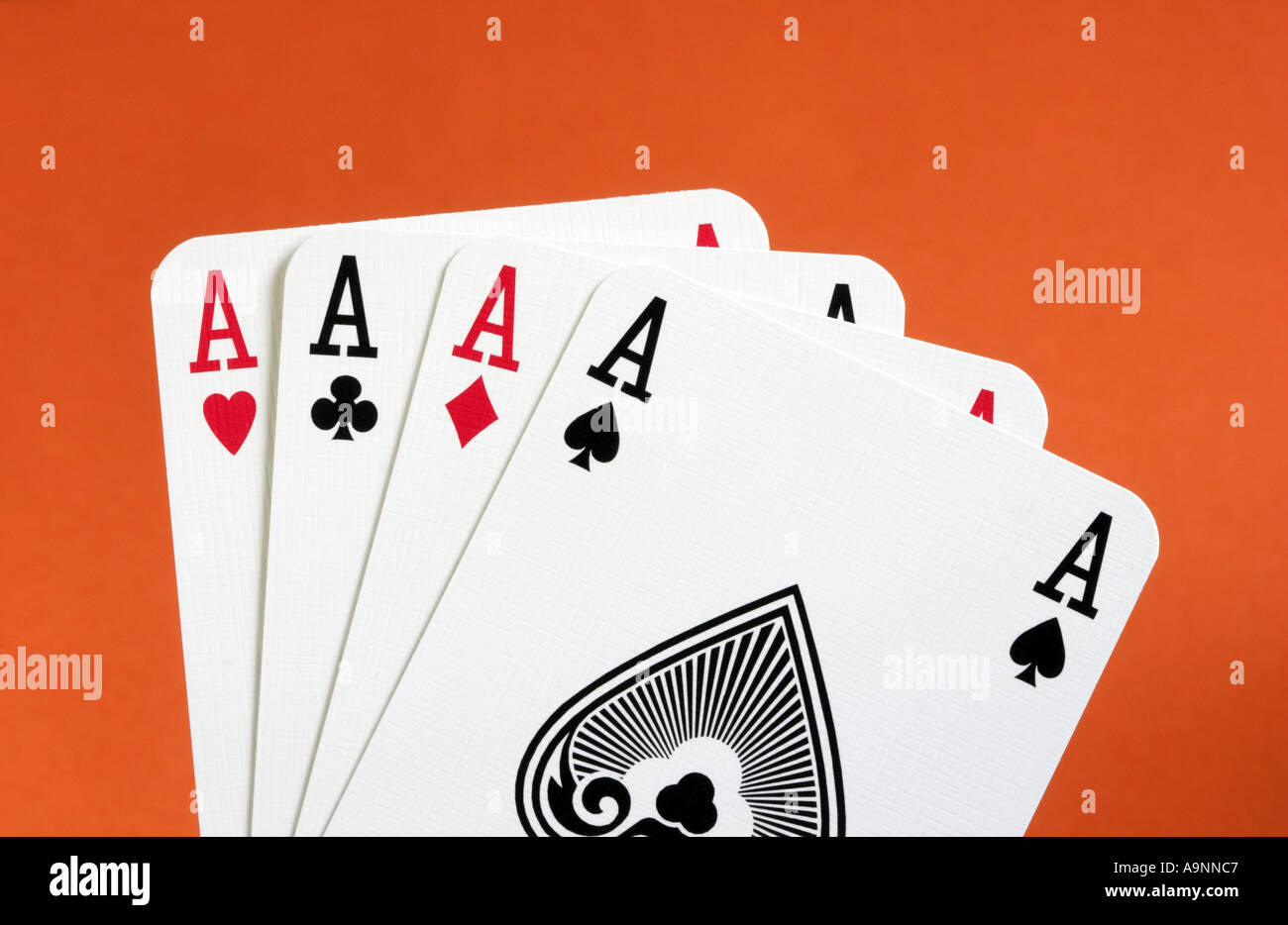 Close up de main de 4 cartes à jouer ace ace quatre d'une sorte Banque D'Images