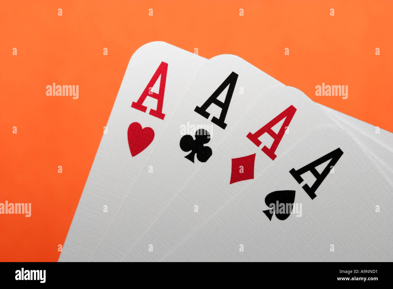 Close up de main de 4 cartes à jouer ace ace quatre d'une sorte Banque D'Images