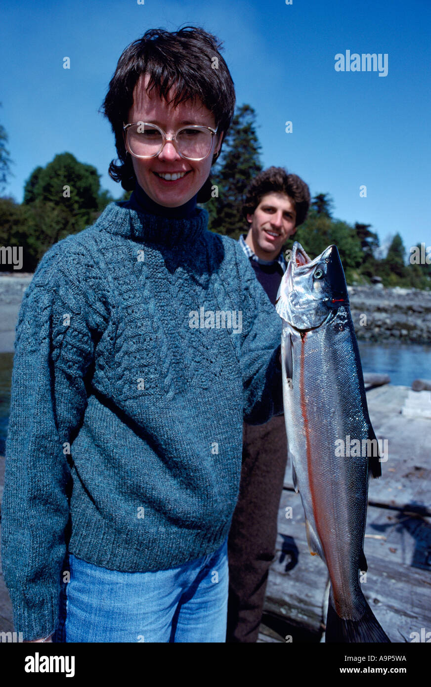 Saumons capturés à Seymour Narrows, près de la ville de Campbell River sur l'île de Vancouver en Colombie-Britannique, Canada Banque D'Images