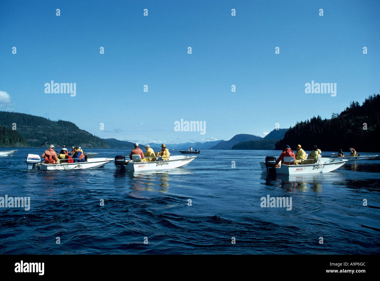 La pêche du saumon dans la passe Seymour près de la ville de Campbell River sur l'île de Vancouver en Colombie-Britannique, Canada Banque D'Images