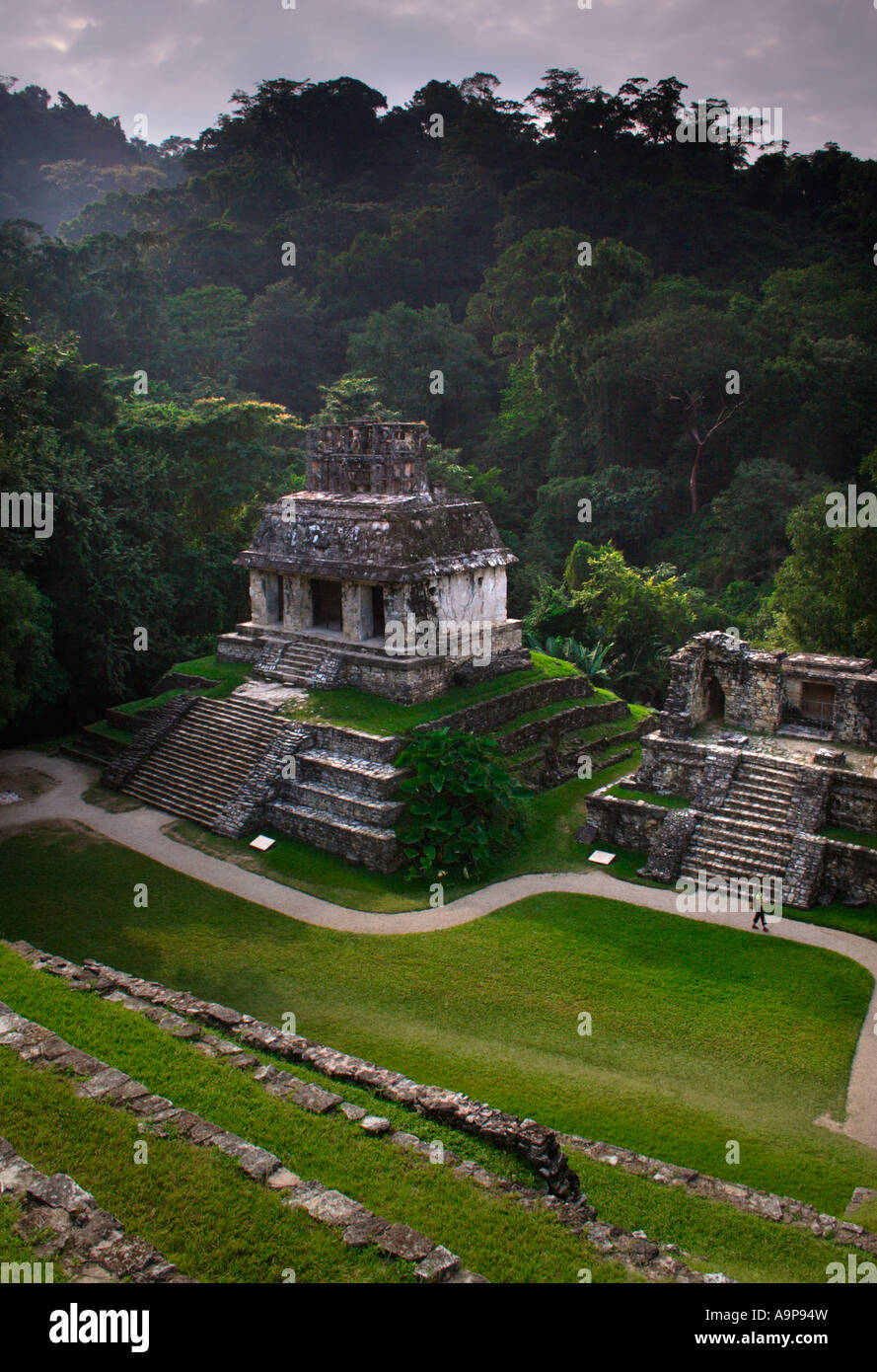 Palenque, Temple du Soleil, les ruines archéologiques mayas site, Chiapas, Mexique Banque D'Images