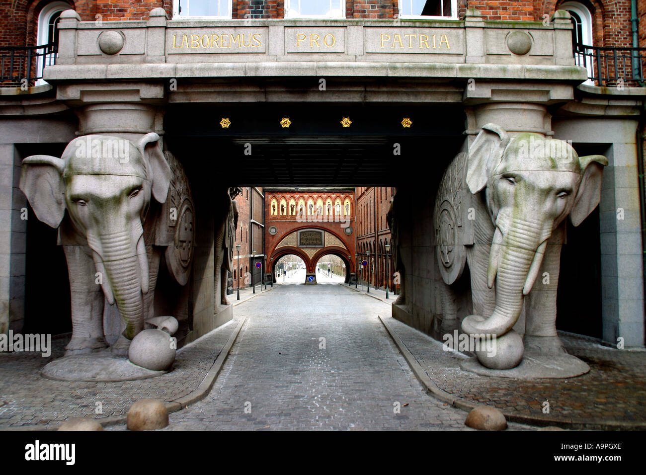 Un détail de la porte de l'éléphant à la brasserie Carlsberg à Copenhague, Danemark Banque D'Images