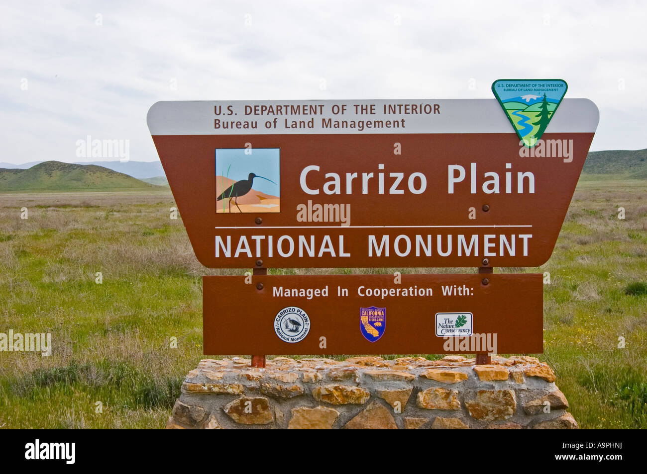 Le Carrizo Plain National Monument signe sur Soda Lake Road Carrizo Plain National Monument en Californie Banque D'Images