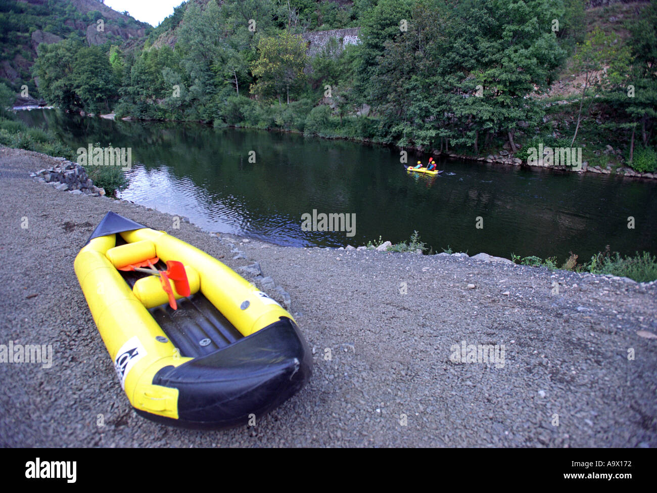 White water rafting à haut Allier Gorges de Monistrol à Prades en Auvergne Banque D'Images