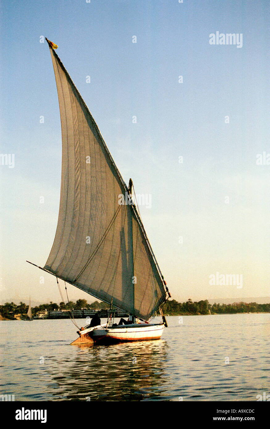 La navigation avec un voilier traditionnel arabe felouque sur le Nil à  Louxor dans le coucher du soleil Photo Stock - Alamy